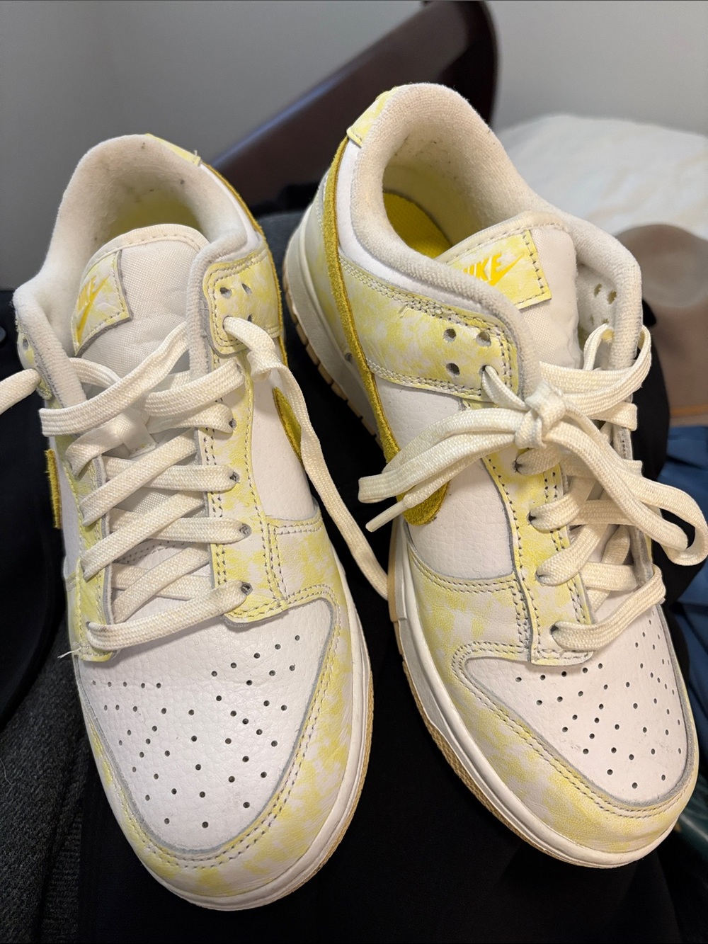 Nike Women's Low-Top Sneakers in White and Yellow Tie-Dye